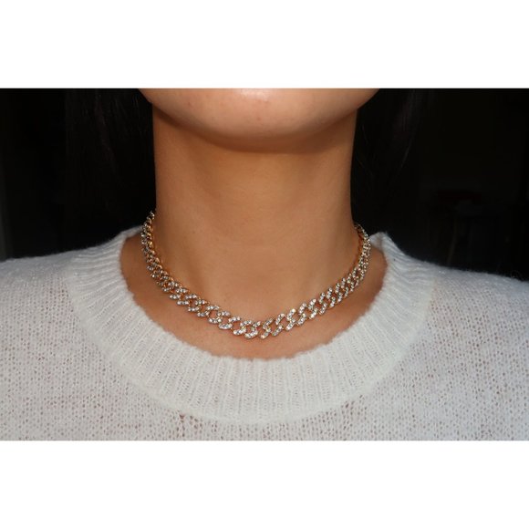 Iced Out Diamond CZ Miami Cuban Link Chain, 9mm Cuban Link Choker - Picture 2 of 7